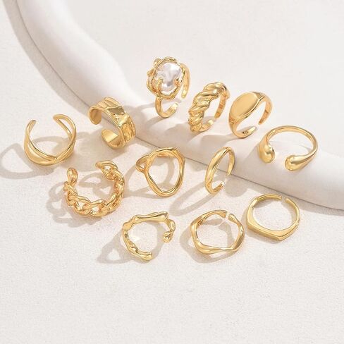 Elegant Gold Rings for Women Stackable & Knuckle Gold Rings Hypoallergenic Chunky Gold Rings for Women Adjustable Midi Rings Elegant Dainty Rings Jewelry for Women in Saudi Arabia