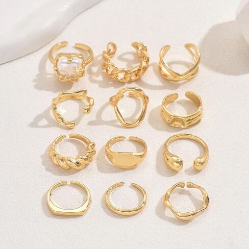 Elegant Gold Rings for Women Stackable & Knuckle Gold Rings Hypoallergenic Chunky Gold Rings for Women Adjustable Midi Rings Elegant Dainty Rings Jewelry for Women in Saudi Arabia