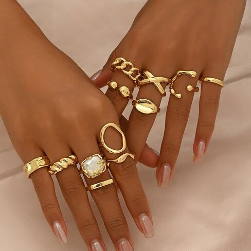 Elegant Gold Rings for Women Stackable & Knuckle Gold Rings Hypoallergenic Chunky Gold Rings for Women Adjustable Midi Rings Elegant Dainty Rings Jewelry for Women in Saudi Arabia