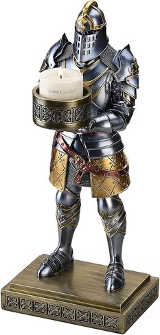 Medieval Armored Warrior Big Candlestick Holder Resin Tealight Holder Warrior Decorative Bookends Desktop Small Container for Key, Safety Pins, Crafts, Metal Clips 15.12 Inch (Blue) in Saudi Arabia