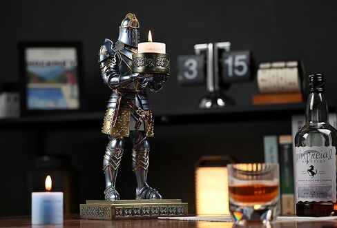 Medieval Armored Warrior Big Candlestick Holder Resin Tealight Holder Warrior Decorative Bookends Desktop Small Container for Key, Safety Pins, Crafts, Metal Clips 15.12 Inch (Blue) in Saudi Arabia