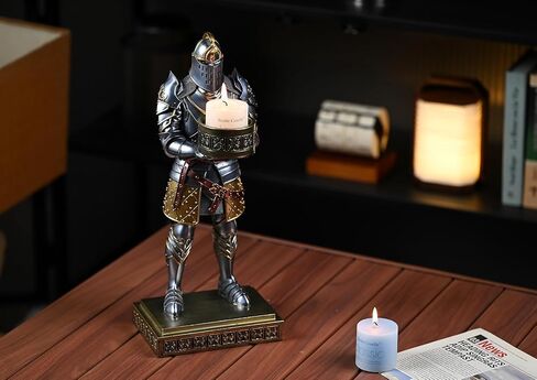 Medieval Armored Warrior Big Candlestick Holder Resin Tealight Holder Warrior Decorative Bookends Desktop Small Container for Key, Safety Pins, Crafts, Metal Clips 15.12 Inch (Blue) in Saudi Arabia