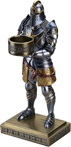 Medieval Armored Warrior Big Candlestick Holder Resin Tealight Holder Warrior Decorative Bookends Desktop Small Container for Key, Safety Pins, Crafts, Metal Clips 15.12 Inch (Blue) in Saudi Arabia