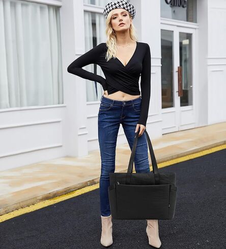 KALIDI Large Tote Bag for Women with Zipper, Quilted tote bag with Compartments,Laptop Casual Handbag Oversize Shoulder Bag in Kuwait