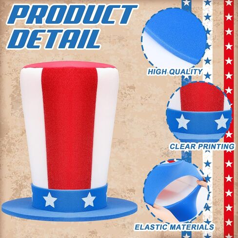 الرابع من يوليو Top Hat Giant Foam Hat الوطنية مضحكة سخيفة جنون باللون الأحمر والأزرق الأبيض القبعات الأمريكية in Saudi Arabia