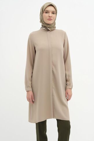 Women's Modest Long Tunic with Mandarin Collar – Luxury, Hijab-Friendly, Elegant Islamic Clothing in Saudi Arabia