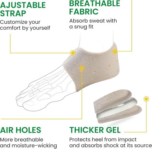 Plantar Fasciitis Gel Heel Protectors - Bukihome Heel Cups for Women Men Heels Spur Pain Relief - Heel Inserts Pads for Achilles Tendinitis Dry Cracked Heel Support Cushion,Men 5-8|Women 4.5-9 (Beige) in Saudi Arabia