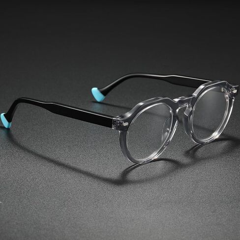 Retro Round Acetate Glasses Frame for Men Women Vintage Optical Eyeglasses Eyewear Transparent Clear Thick Frame in Saudi Arabia