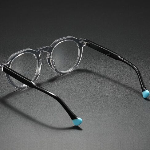 Retro Round Acetate Glasses Frame for Men Women Vintage Optical Eyeglasses Eyewear Transparent Clear Thick Frame in Saudi Arabia
