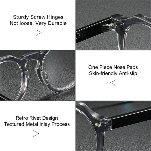 Retro Round Acetate Glasses Frame for Men Women Vintage Optical Eyeglasses Eyewear Transparent Clear Thick Frame in Saudi Arabia