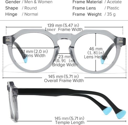 Retro Round Acetate Glasses Frame for Men Women Vintage Optical Eyeglasses Eyewear Transparent Clear Thick Frame in Saudi Arabia