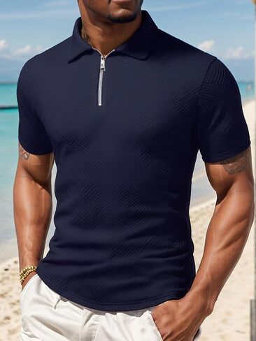 Uoua Men Zipper Polo قمصان قصيرة الأكمام من البلوزات in Saudi Arabia