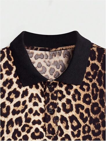 SweatyRocks Men's Leopard Print Polos Shirts Vintage Short Sleeve Golf Shirt in Kuwait
