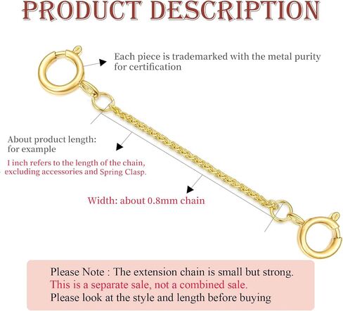 10K Yellow Gold Necklace Extender Chain 1"/2"/3"/4"/5" With Double Spring Clasp, Bracelet Anklet Extension Chain in Saudi Arabia