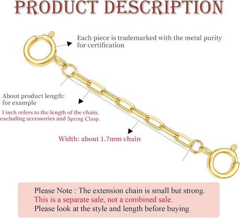 10K Yellow Gold Necklace Extender Chain 1"/2"/3"/4"/5" With Double Spring Clasp, Bracelet Anklet Extension Chain in Saudi Arabia