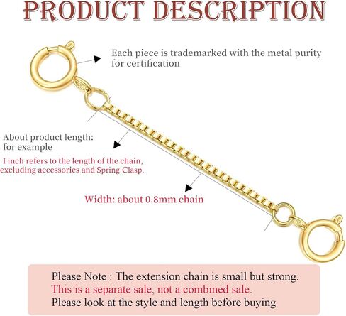 10K Yellow Gold Necklace Extender Chain 1"/2"/3"/4"/5" With Double Spring Clasp, Bracelet Anklet Extension Chain in Saudi Arabia