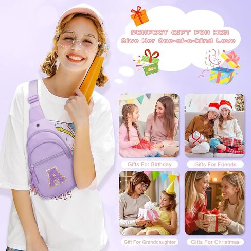 Small Initial Sling Crossbody Bags for Girls Women Fanny Pack Chest Bag Purse Personalized Birthday Gift - Purple - A in Saudi Arabia