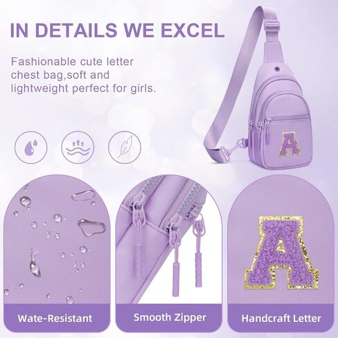 Small Initial Sling Crossbody Bags for Girls Women Fanny Pack Chest Bag Purse Personalized Birthday Gift - Purple - A in Saudi Arabia