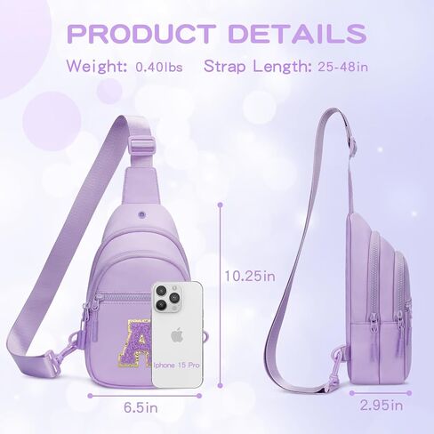 Small Initial Sling Crossbody Bags for Girls Women Fanny Pack Chest Bag Purse Personalized Birthday Gift - Purple - A in Saudi Arabia