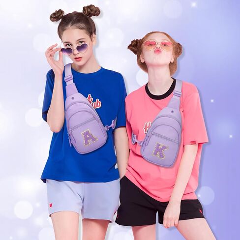 Small Initial Sling Crossbody Bags for Girls Women Fanny Pack Chest Bag Purse Personalized Birthday Gift - Purple - A in Saudi Arabia
