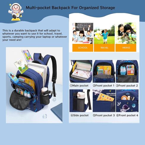 MITOWERMI 3pcs Boys Backpack with Lunch Box School Bags for Boys Lightweight Astronaut Kids Backpack Bookbags Sets for Elementary School Students, Black in Saudi Arabia
