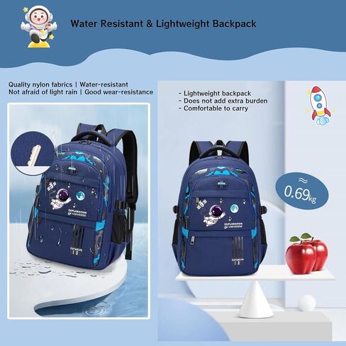 MITOWERMI 3pcs Boys Backpack with Lunch Box School Bags for Boys Lightweight Astronaut Kids Backpack Bookbags Sets for Elementary School Students, Black in Saudi Arabia