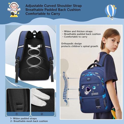 MITOWERMI 3pcs Boys Backpack with Lunch Box School Bags for Boys Lightweight Astronaut Kids Backpack Bookbags Sets for Elementary School Students, Black in Saudi Arabia