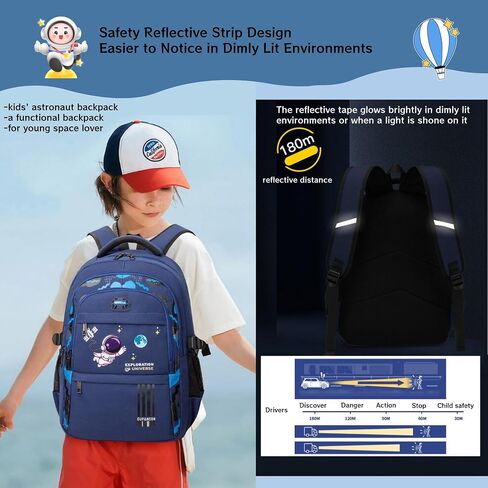 MITOWERMI 3pcs Boys Backpack with Lunch Box School Bags for Boys Lightweight Astronaut Kids Backpack Bookbags Sets for Elementary School Students, Black in Saudi Arabia