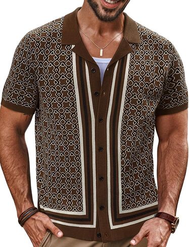 PJ PAUL JONES Mens 70S Shirts Vintage Shirts Button Down Cuban Collar Knitted Polo Shirt in Saudi Arabia