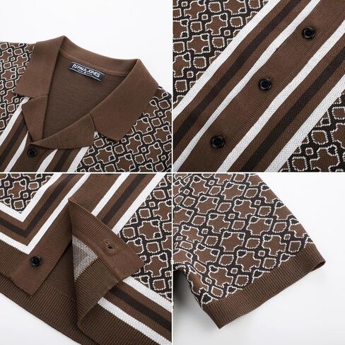 PJ PAUL JONES Mens 70S Shirts Vintage Shirts Button Down Cuban Collar Knitted Polo Shirt in Saudi Arabia