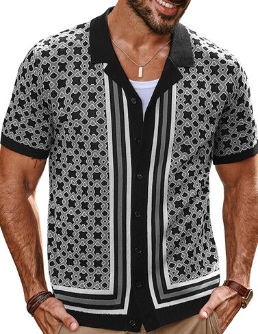PJ PAUL JONES Mens 70S Shirts Vintage Shirts Button Down Cuban Collar Knitted Polo Shirt in Saudi Arabia