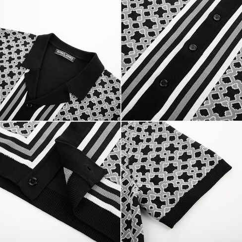 PJ PAUL JONES Mens 70S Shirts Vintage Shirts Button Down Cuban Collar Knitted Polo Shirt in Saudi Arabia