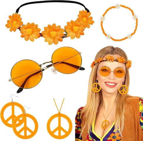 WOVOWOVO 60s 70s Hippie Accessories 6 PCS Boho Hippie Costume Groovy Outfits for Halloween Disco Carnival Party Favors in Saudi Arabia