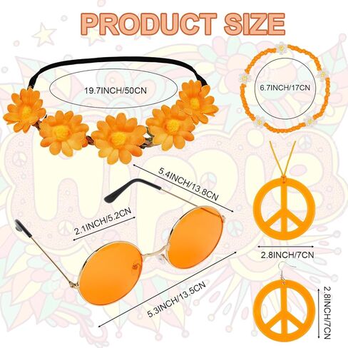 WOVOWOVO 60s 70s Hippie Accessories 6 PCS Boho Hippie Costume Groovy Outfits for Halloween Disco Carnival Party Favors in Saudi Arabia