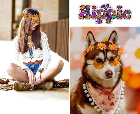WOVOWOVO 60s 70s Hippie Accessories 6 PCS Boho Hippie Costume Groovy Outfits for Halloween Disco Carnival Party Favors in Saudi Arabia