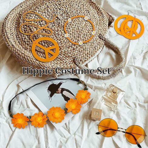 WOVOWOVO 60s 70s Hippie Accessories 6 PCS Boho Hippie Costume Groovy Outfits for Halloween Disco Carnival Party Favors in Saudi Arabia