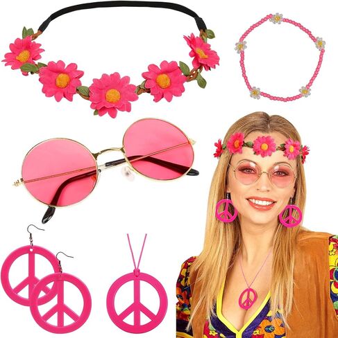 WOVOWOVO 60s 70s Hippie Accessories 6 PCS Boho Hippie Costume Groovy Outfits for Halloween Disco Carnival Party Favors in Saudi Arabia
