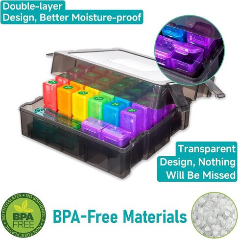 Monthly Pill Organizer 3 Times a Day - Portable Pill Box with Weekly Travel Bag - Large Capacity 30 Day Pill Case with Pill Cutter & Labels for Easy Medication Management (Mattle Black) in Saudi Arabia