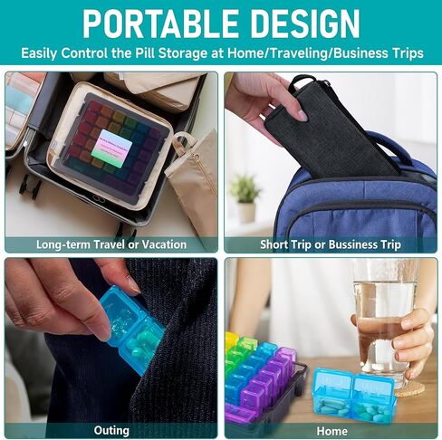 Monthly Pill Organizer 3 Times a Day - Portable Pill Box with Weekly Travel Bag - Large Capacity 30 Day Pill Case with Pill Cutter & Labels for Easy Medication Management (Mattle Black) in Saudi Arabia