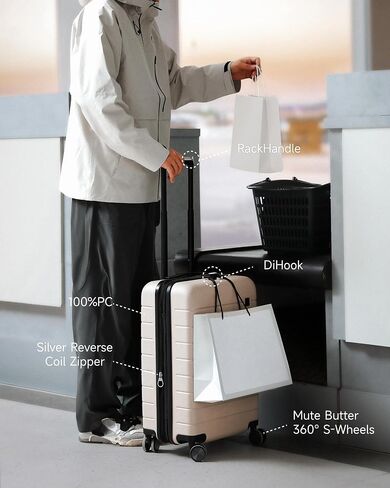LUGGEX Carry On Luggage with Spinner Wheels - 20 inch Hardshell Suitcases - Accelerate Access with DiHook, Handy Pouch, TSA lock, Black in Saudi Arabia