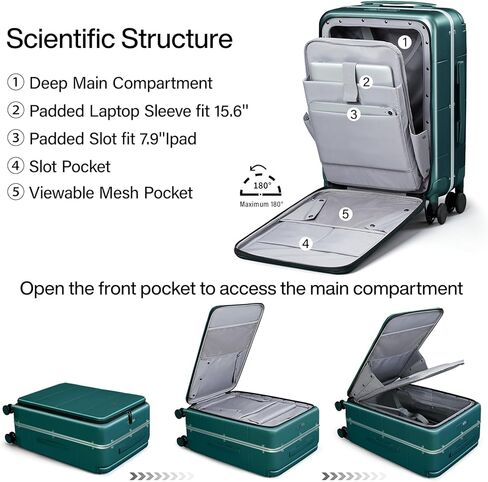 Hanke 20 بوصة حمل على حقائب شاملة الصلبة المعتمدة من أمتعة مع عجلات الدوران TSA حقائب السفر على نطاق واسع للرجال النساء (الأخضر السوداء) in Kuwait