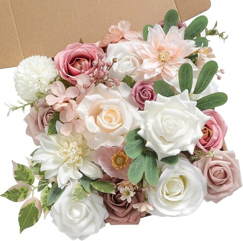 Artificial Flowers Combo Box Set Pink Flowers Silk Fake Roses with Stems for DIY Wedding Bouquets,Floral Arrangement,Table Centerpieces,Baby Shower, Home Decor in Kuwait