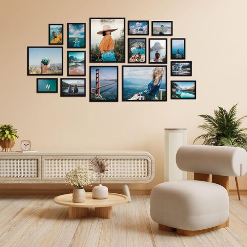 GiftGarden 16 Pack Black Picture Frames for Multi Sister Photos ، مجموعة متنوعة بما في ذلك اثنين من 11x14 ، واثنتان 8x10 ، ستة 5x7 ، ستة 4x6 ، إطار معرض لجدار أو عرض الطاولة in Kuwait