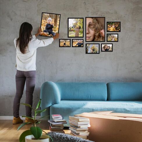 GiftGarden 16 Pack Black Picture Frames for Multi Sister Photos ، مجموعة متنوعة بما في ذلك اثنين من 11x14 ، واثنتان 8x10 ، ستة 5x7 ، ستة 4x6 ، إطار معرض لجدار أو عرض الطاولة in Kuwait