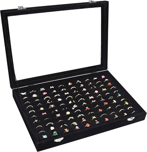 Ring Organizer Tray 100 Slot Velvet Ring Earring Storage Box TranSparent Cover Jewelry Store Ring Display Box Jewelry Display Cabinet for Girl Wife Mother in Saudi Arabia
