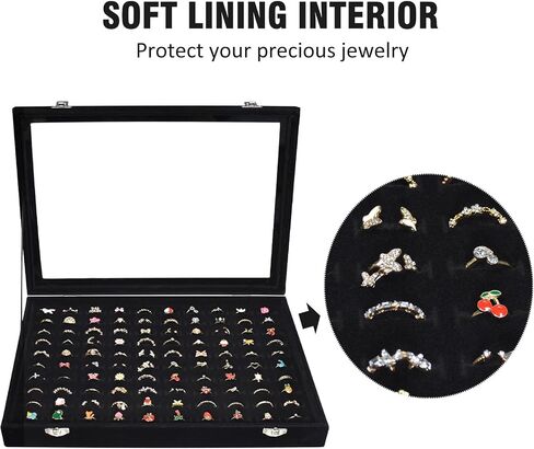 Ring Organizer Tray 100 Slot Velvet Ring Earring Storage Box TranSparent Cover Jewelry Store Ring Display Box Jewelry Display Cabinet for Girl Wife Mother in Saudi Arabia