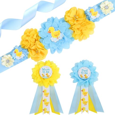 Duck Baby Shower Maternity Sash Kit - Pink Yellow Duck Baby Shower Belly Belt and Mom to Be & Dad to Be Corsage Pins, New Parents Pregnancy Photo Props Party Supplies in Kuwait