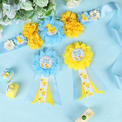 Duck Baby Shower Maternity Sash Kit - Pink Yellow Duck Baby Shower Belly Belt and Mom to Be & Dad to Be Corsage Pins, New Parents Pregnancy Photo Props Party Supplies in Kuwait