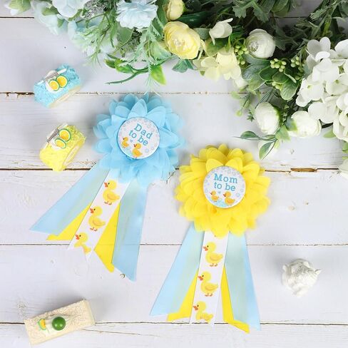 Duck Baby Shower Maternity Sash Kit - Pink Yellow Duck Baby Shower Belly Belt and Mom to Be & Dad to Be Corsage Pins, New Parents Pregnancy Photo Props Party Supplies in Kuwait