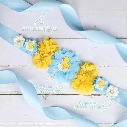 Duck Baby Shower Maternity Sash Kit - Pink Yellow Duck Baby Shower Belly Belt and Mom to Be & Dad to Be Corsage Pins, New Parents Pregnancy Photo Props Party Supplies in Kuwait